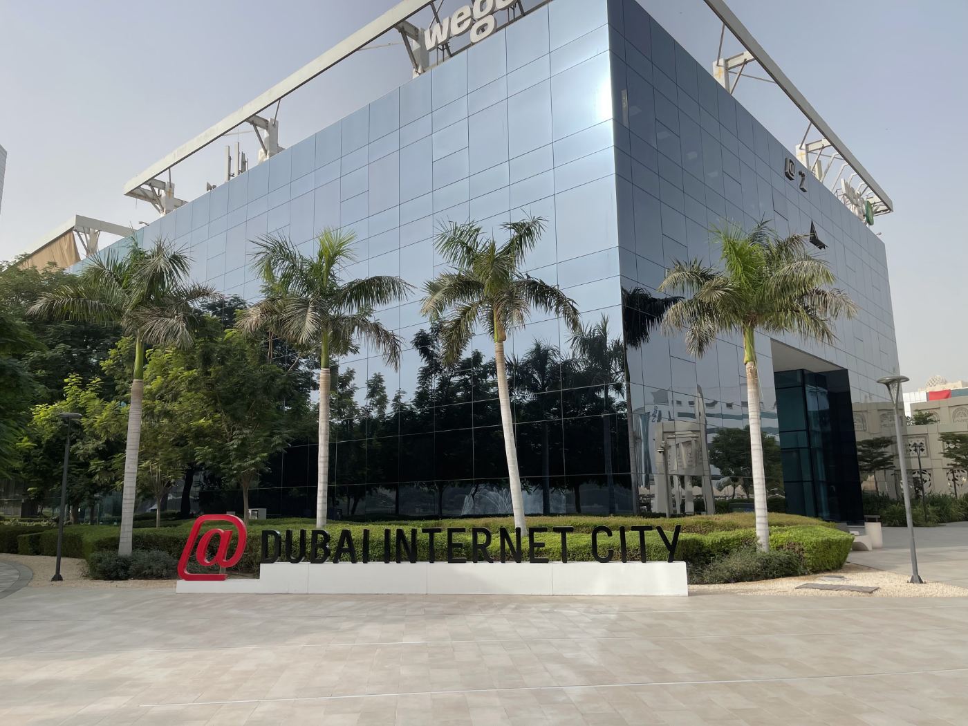 Dubai Internet City entrance sign in front of Building 2